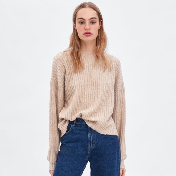 Zara Beige/Tan Ribbed Sweater - Picture 1 of 5